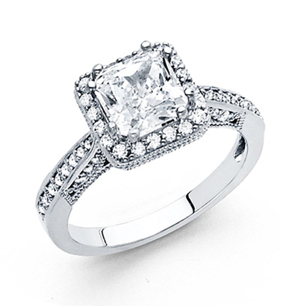 1.75 Ct Princess-Cut Halo & Round Pave Side Cz
